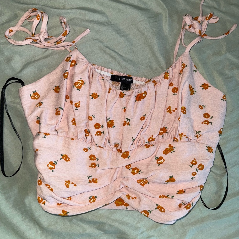 Forever 21 Pink Ruched Tie Front Camisole
